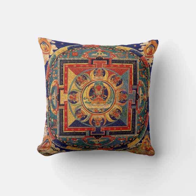 Buddha Mandala Antique Tibetan Thanka Kudde (Framsida)