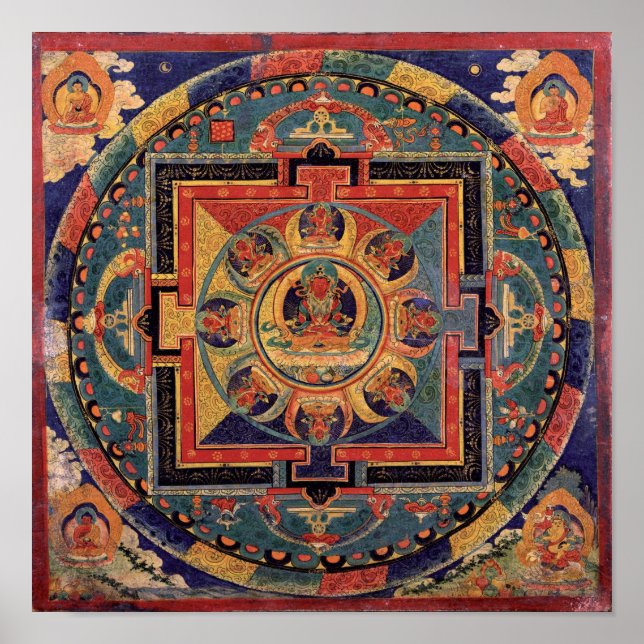Buddha Mandala Antique Tibetan Thanka Poster (Framsidan)