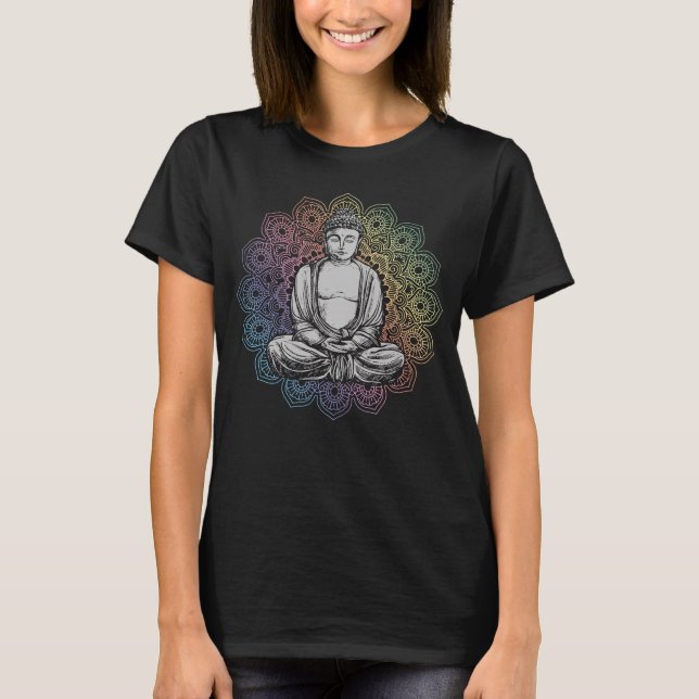 Buddha Mandala Yoga Andlig Buddhism T Shirt (Framsida)