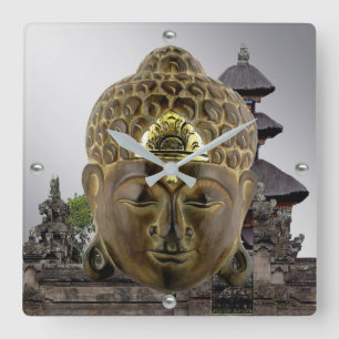 Buddha Mask och Temple Fyrkantig Klocka