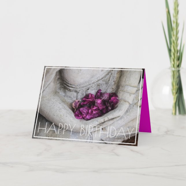 BUDDHA MED BLOMMAR GRATTIS PÅ FÖDELSEDAGEN GREETAR KORT (Framsida)