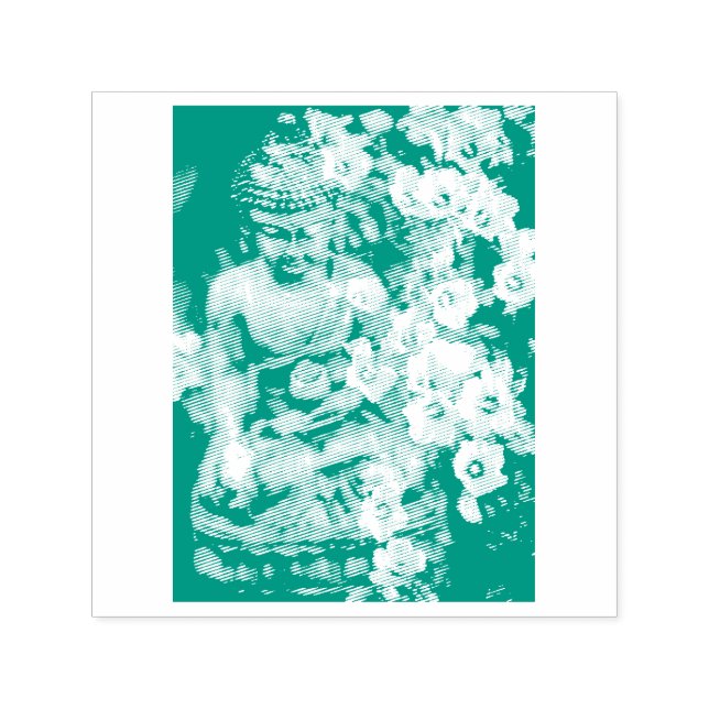 BUDDHA MED BLOOMS GUBBER FRIMÄRKE SJÄLVFÄRGANDE STÄMPEL (Design)