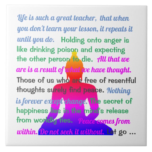 Buddha med flera färg-silhuett och ord kakelplatta (Framsidan)