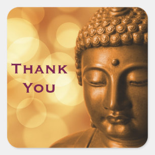 Buddha med Golden Bokeh Background Tack Fyrkantigt Klistermärke