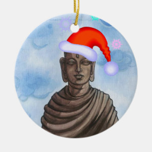 Buddha med Santa hatt II Julgransprydnad Keramik