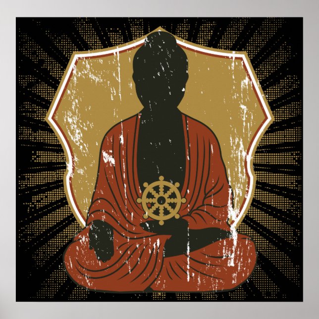 Buddha Meditating Dharma Wheel Poster (Framsidan)