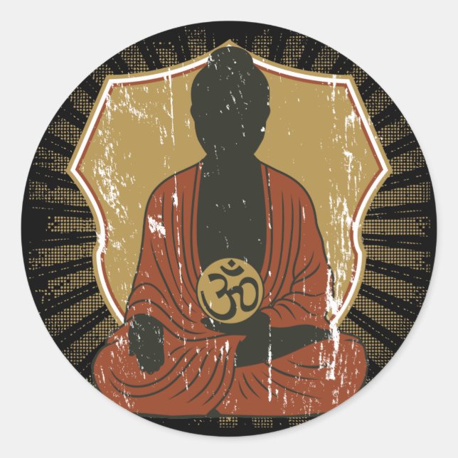 Buddha Meditating Om Symbol Runt Klistermärke (Framsida)