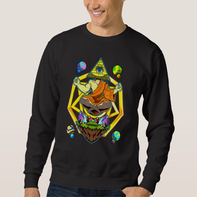 Buddha Meditation Psychedelic Illuminati Pyramid E Lång Ärmad Tröja (Framsida)