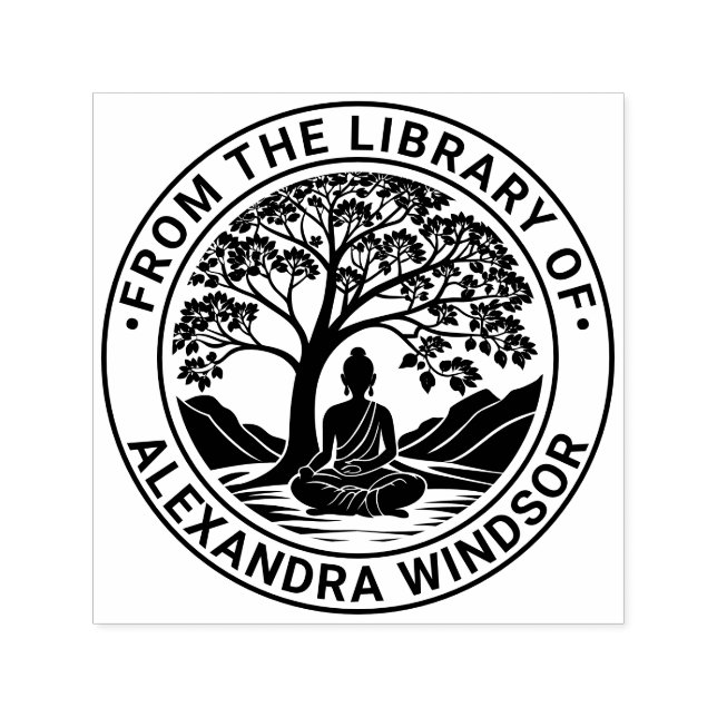 Buddha Mediterar Under Träd Biblioteksboknamn Självfärgande Stämpel (Design)