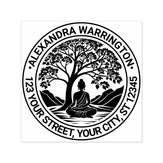 Buddha-meditering under Träd Namn Returadressen Självfärgande Stämpel (Design)