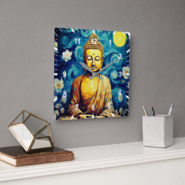 Buddha modern målning färgrik fyrkantig klocka
