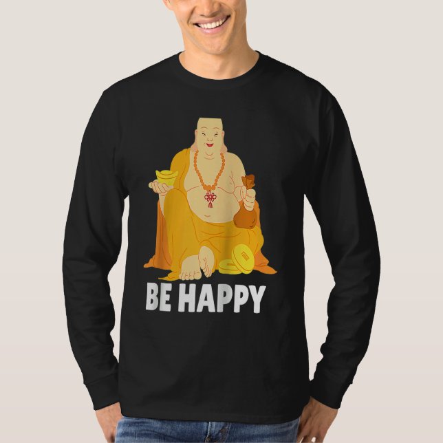 Buddha Monk Namaste Praying Pray Smile Happy Laugh T Shirt (Framsida)
