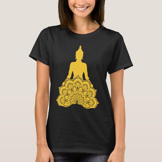 Buddha Monk Namaste Praying Pray Smile Happy Laugh T Shirt (Framsida)