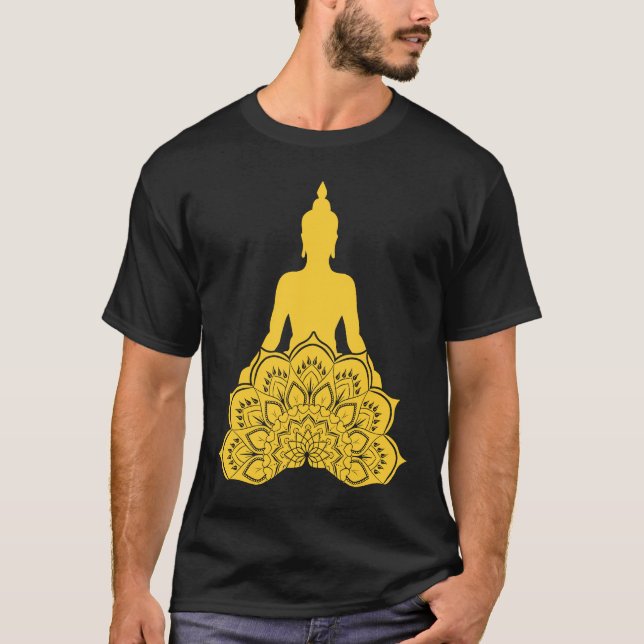 Buddha Monk Namaste Praying Pray Smile Happy Laugh T Shirt (Framsida)