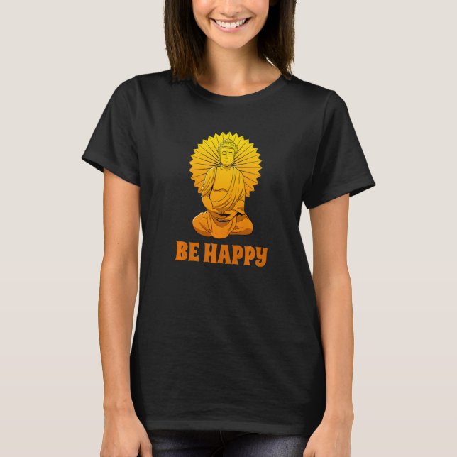 Buddha Monk Namaste Praying Pray Smile Happy Laugh T Shirt (Framsida)