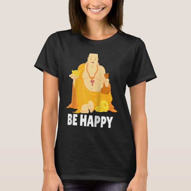 Buddha Monk Namaste Praying Pray Smile Happy Laugh T Shirt (Framsida)
