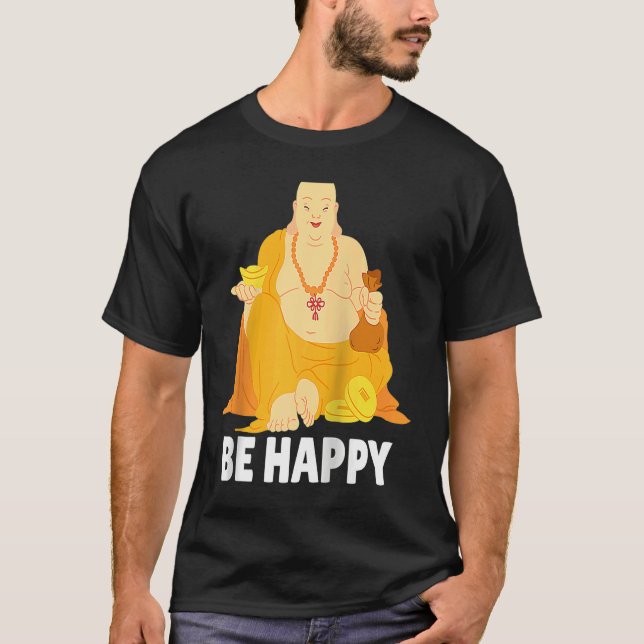 Buddha Monk Namaste Praying Pray Smile Happy Laugh T Shirt (Framsida)