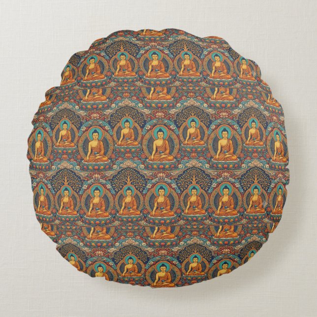 Buddha-mönster Rund Kudde (Framsidan)