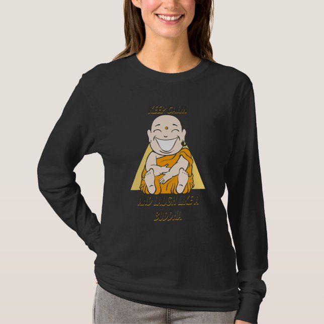 Buddha Munk Namaste Buddhism Behålla Lugn och Loug T Shirt (Framsida)