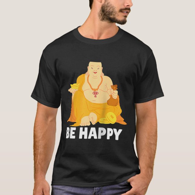 Buddha Munk Namaste Praying Pray Smile Lycklig Lau T Shirt (Framsida)