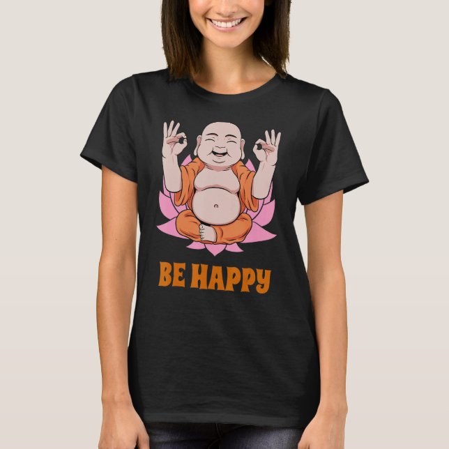 Buddha Munk Namaste Praying Pray Smile Lycklig Lau T Shirt (Framsida)