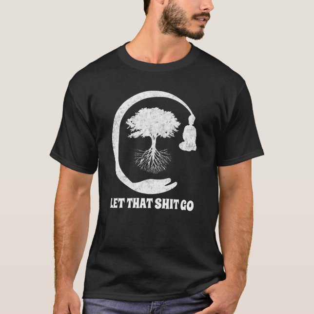 Buddha Munk Namaste Smiling Happity Let Worries T Shirt (Framsida)