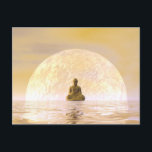 Buddha och måne vykort<br><div class="desc">Liten BUDHA framför stora måne med vackert rosa morgonljus</div>