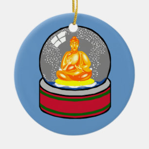 Buddha och snowglobeprydnad julgransprydnad keramik
