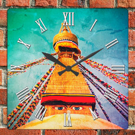 Buddha Öga, Boudhanath Stupa, Nepal/Buddhism Fyrkantig Klocka