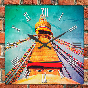 Buddha Öga, Boudhanath Stupa, Nepal/Buddhism Fyrkantig Klocka