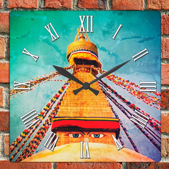 Buddha Öga, Boudhanath Stupa, Nepal/Buddhism Fyrkantig Klocka (Skapare uppladdad)