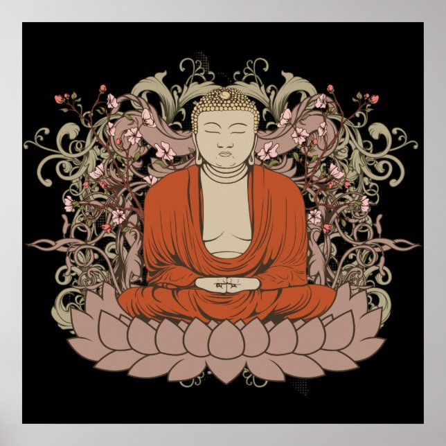 Buddha på Lotus Flower Poster (Framsidan)