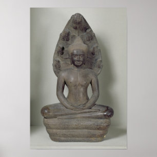 Buddha placerade i meditationen på nagaen, Angkor Poster