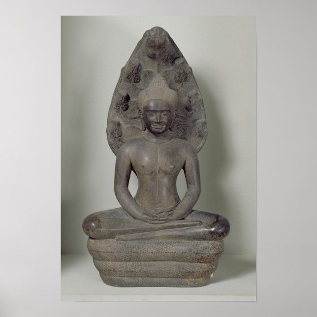 Buddha placerat i meditation på Naga, Angkor Poster (Framsidan)