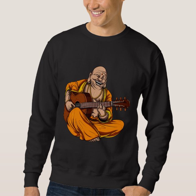 Buddha Pllay Guitar Lång Ärmad Tröja (Framsida)