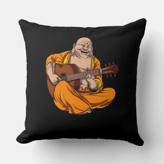 Buddha Pllay Guitar Zen Yoga Meditation Kudde (Framsida)