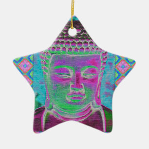 Buddha Pop i Magenta och turkos Julgransprydnad Keramik