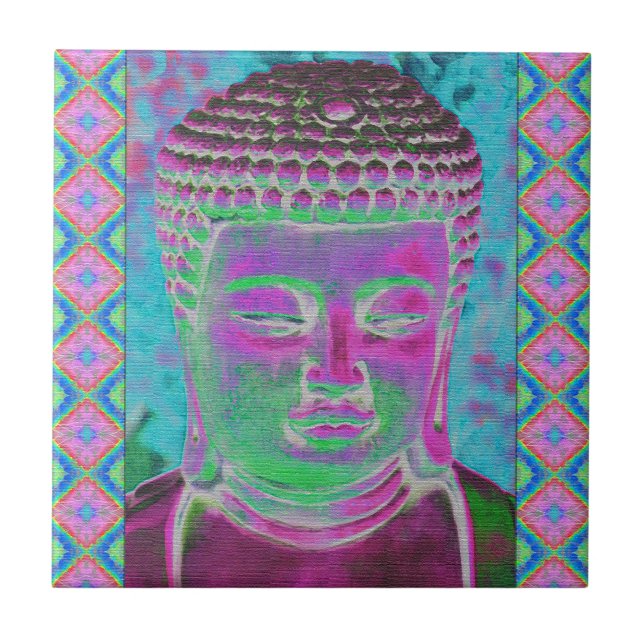 Buddha Pop i Magenta och turkos Kakelplatta (Framsidan)