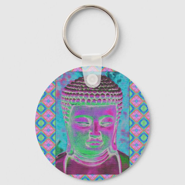 Buddha Pop i Magenta och turkos Nyckelring (Framsida)