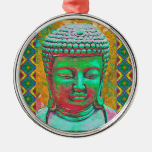 Buddha Pop i Teal Grönt och Red Julgransprydnad Metall
