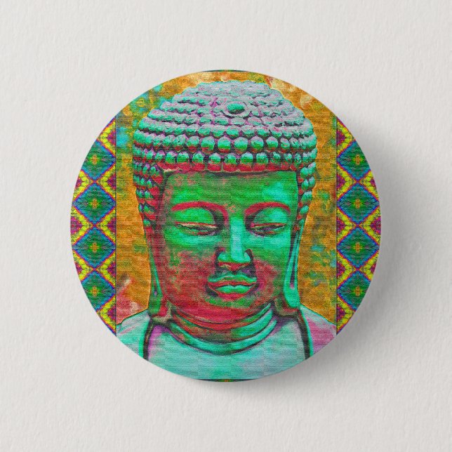 Buddha Pop i Teal Grönt och Red Knapp (Framsida)