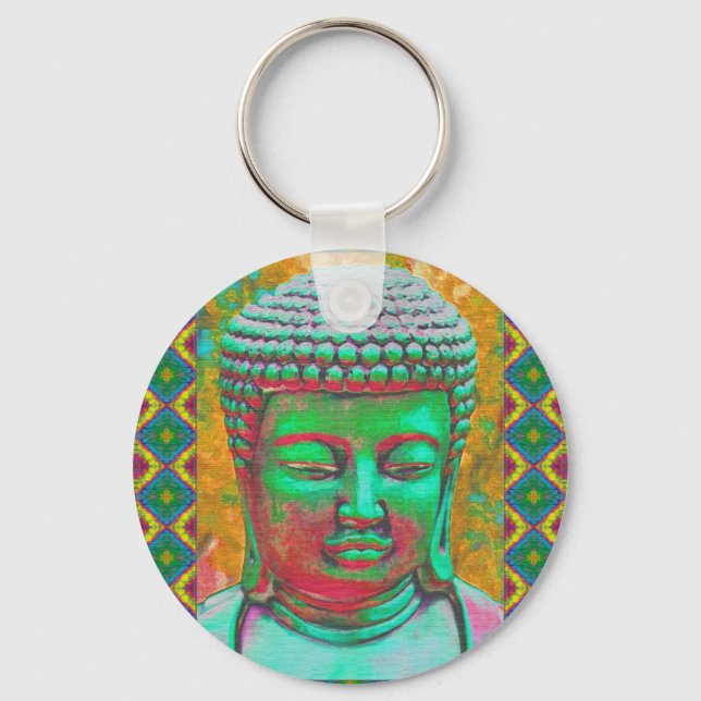 Buddha Pop i Teal Grönt och Red Nyckelring (Framsida)