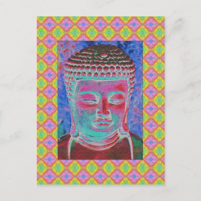 Buddha Pop med Gult och Rosa Gräns Vykort (Framsida)
