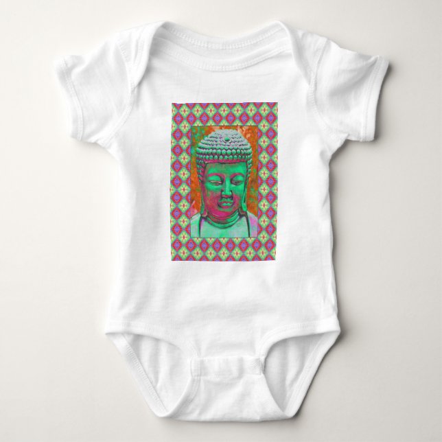 Buddha Pop med Patchwork Gräns i Grönt och Red Tröja (Framsida)