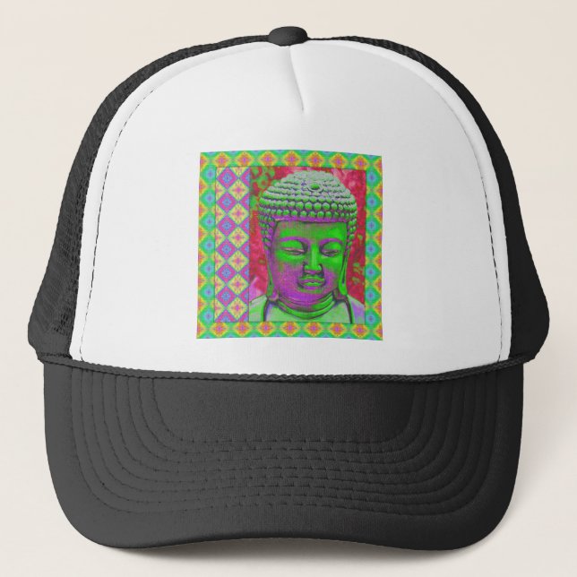 Buddha Pop med Patchwork Gräns i Grönt och Red Truckerkeps (Framsida)