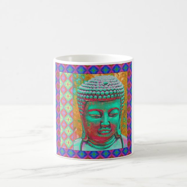 Buddha Pop med Patchwork Gräns in Blue and Rosa Kaffemugg (Center)