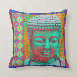 Buddha Pop med Patchwork Gräns in Blue and Rosa Kudde