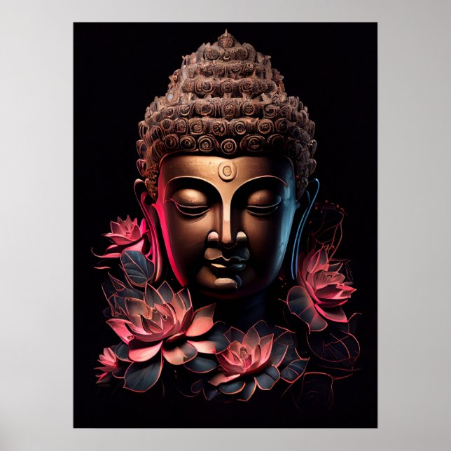 Buddha Porträtt med Lotus | Art Poster (Framsidan)