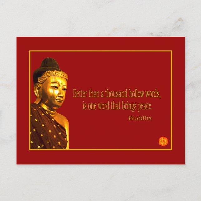 Buddha Quote ~ En Ord som leder till fred Vykort (Framsida)