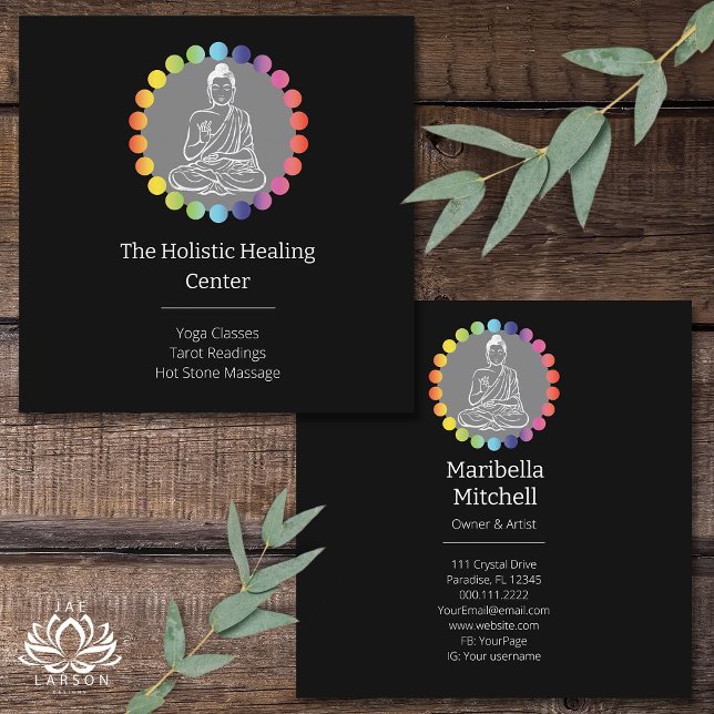 Buddha Rainbow Chakras Andlig Metaphysical Yoga Fyrkantigt Visitkort (Skapare uppladdad)